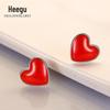 Xi Gu E0007 Lucky Little Red Heart Love Brincos Femininos S925 Prata Bonito Coração Vermelho Forma