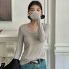Morishima Outono e Inverno Camiseta Básica Slim Fit de Tencel Feminina Suéter de Lã Fina Cor Sólida Nova Blusa Amiga da Pele