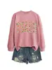 Amazon eBay site independente estilo casual feminino ensinar flor de laranjeira flor vermelha gola redonda manga longa moletom camisa base