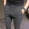 Pantalones Casuales Básicos de Color Sólido para Hombre, de Largo Tobillo, Corte Ajustado, Textura Elástica, Pantalones Occidentales de 9 Puntos para Hombre