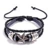 Pulsera tejida retro de fábrica, pulsera de cuero con cuentas y aleación, pulsera de calavera, cuerda de mano de ancla, generación de cabello