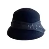 Lámpara de Casquillo con Lazo de Seda de Cáñamo Perla Francesa Sombrero de Pescador para Mujer Otoño e Invierno Sombrero de Fieltro de Lana Australiana Sombrero de Copa Vintage