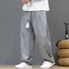 Pantalones Harem Rectos de Moda para Hombre Estilo Chino Nuevo Otoño 2026, Holgados con Aspecto de Lino y Rayas Oscuras, Pantalones Casuales Talla Grande
