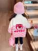 Suéter cálido de invierno para niña con forro polar a cuadros estilo occidental ropa de invierno para ocho estaciones oso fresa de dibujos animados para bebé niña para exterior