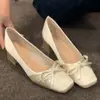Zapatos de tacón grueso Chuyuji de un solo color, zapatos de tacón medio franceses para damas de honor, tacones altos cómodos para cheongsam, punta cuadrada