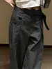 Pantalones Casuales Únicos y Chic con Cinturón, Estilo Old Money para Mujer Otoño Temprano 2026, Elegantes y Minimalistas, Pantalones de Pierna Ancha Gris Oscuro de Alta Gama
