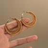 Aretes de Vacaciones en la Playa junto al Mar de Sicilia para Mujer, Pinzas para Oreja Espirales de Ratán Hechas a Mano Estilo de Alta Gama Sin Perforación