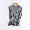Camiseta Base Manga Longa Gola Redonda Baidai Tencel Lã Refrescante Feminina Primavera Elegante Emagrecedora Cor Sólida Camiseta com Máscara Top