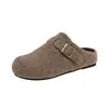 Pantuflas de suela gruesa con hebilla de cuero, que aumentan la altura, de lana, retro, para mujer, de punta cerrada, sin cordones, otoño e invierno, zuecos, para usar en exteriores