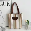 Bolsa de Tote de Lona para Mujer Nueva Moda Rayas Bloques de Color Simples para Viajar Bolso de Hombro Único Gran Capacidad Bolso de Diseño de Nicho