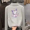 Camiseta Térmica de Manga Larga Cepillada de Felpa para Niñas Otoño/Invierno 2026 Nuevo Estilo Camiseta de Manga Larga para Niños Top de Capa Interior Rayado de Cuello Semi-Alto
