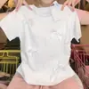 Camiseta Rosa de Manga Corta con Lazo Dulce Estilo Japonés Dulce y Calurosa de Verano Nueva Estilo Universitario Nicho Ajustada Top