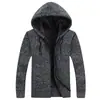 Suéter de Punto Casual para Hombre Otoño e Invierno Color Sólido Forrado de Polar Grueso Cárdigan Suéter Chaqueta Juvenil con Capucha