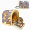 Nido de Algodón para Hámster Invierno Engrosado Casa Cálida Flor Oso Dorado Saco de Dormir para Mascota Alfombrilla de Dibujos Animados Casa Refugio para Hámster
