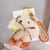 HD4461A04 Lindo Suave Lazo de Perla Conejo Blanco Llavero de Coche Colgante de Bolsa Muñeca Colgante Pequeño Regalo