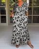 2025 Cross-border EUA impressão novo vestido casual dividido solto casual leopardo vestido feminino