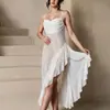 Top de tubo sexy con cuello halter de encaje, escote en V pronunciado, con abertura alta y bata larga con volantes, ropa de estar por casa, ropa de dormir sexy