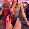 Xiyun Comércio Exterior Transfronteiriço Novo Estilo Europeu e Americano Lingerie Sexy para Mulheres, Body com Recorte e Gola Halter em Renda e Couro Sintético