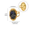 Anillo Abierto Ovalado de Acero Inoxidable y Piedra Natural Retro Europeo y Americano, Anillo de Nota Musical Corazón de Circonita de Lujo Ligero Venta al por Mayor