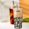 Vaso para helado de Amazon bebida fría jugo Vaso para agua de coche de doble sección vaso con pajita bambú Vaso Mason con tapa