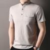 Camiseta Masculina de Manga Curta Hengyuanxiang Algodão Linho 2025 Verão Novo Senso de Alta Qualidade Meia-Idade Guofeng Gola Vertical Camiseta Masculina
