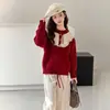 Suéter Infantil 2025 Inverno Novo Estilo Meninas Espessado Vermelho Festivo Roupa de Ano Novo Pulôver Malha Tendência