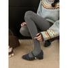 Sapatilhas Cinzas de Bico Quadrado com Salto Grosso para Mulheres Estilo Inverno Estilo Francês Com Pelúcia Salto Alto Mary Jane Sapatos de Pelo