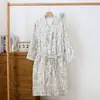 Roupão de Banho de Gaze de Algodão Puro, Roupa de Casa Estilo Fino para Primavera e Verão, Camisola Feminina de Comprimento Médio, Roupão Solto Estilo Japonês