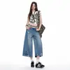 Jeans Crop Lavados Azules Vintage Rasgados Sin Estiramiento para Mujer, Nuevo Estilo Verano 2026, Pantalones Anchos Sueltos Estilo Perezoso