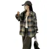 Camisa de Cuadros para Mujer, Primavera y Otoño 2026 Nuevo Estilo Francés Holgada Retro Chic de Hong Kong Top Chaqueta