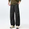 Calças casuais de algodão puro para homens para outono e inverno, com forro de fleece e espessadas, calças de trabalho de marca da moda, calças retas com curvas estilosas e versáteis para homens