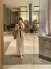 Traje de Baño Largo de Punto Estilo Resort con Tirantes para Mujer, Conjunto de Dos Piezas, Adelgazante, Oculta el Vientre, Conjunto de Baño Conservador para Aguas Termales