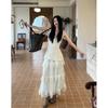 Tiro Real en stock Tirante de Encaje Tirante de Hombro Chaleco Calado Tejido a Mano Blusa Falda de Pastel de Cintura Alta
