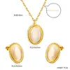Pendientes y Collar con Piedra Ojo de Gato Ovalada Minimalista de Tendencia Europea y Americana Acero Inoxidable Juego de Joyería de Alta Gama Venta al por Mayor