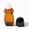 Botella dispensadora de aceite de ricino de vidrio ámbar de 50 ml, botella aplicadora roller de jade cristal rosa natural, botella aplicadora roller de cuarzo rosa