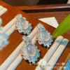Atacado banhado a prata embutido natural alto gelo branco calcedônia pombo ovo jade colar pingente brincos anel conjunto de três peças
