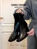 Zapatos de Tacón Alto de Piel Genuina, Botines Cortos para Mujer, Nuevos Botines de Punta Cuadrada Otoño e Invierno 2025, Botines Negros de Terciopelo con Tacón Grueso Ajustados