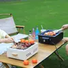 Grelha Quadrada Portátil a Carvão para Churrasco de Acampamento ao Ar Livre em Família, Fácil de Limpar, Fogareiro para Chá, Fogueira de Acampamento