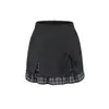 26 Nueva Falda Corta Elegante Gris de Cintura Alta Estilo A con Retazos de Cuadros y Abertura, Falda Blazer Estilo Universitario para Mujer