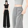 Foto Real de Pantalones Anchos de Capa de Aire para Mujer Primavera/Verano 2025 Cintura Alta Fluidos Adelgazantes Cordón Pierna Recta Deportivos de Longitud Completa