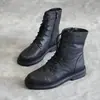 Botas Negras Estilo Martin para Mujer 2020 Otoño e Invierno Nuevas Versátiles Planas con Cordones Botines Cortos Casuales Moda Estilo Británico Botas Individuales Modernas