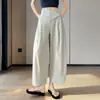 Pantalones de verano cropped de pierna ancha tipo globo en algodón Lyocell Tencel, estilo delgado con dobladillo pequeño, pantalones casuales para mujeres petite