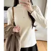 Suéter de malha com gola redonda e altura média para mulheres, look de outono e inverno, peça de baixo para usar com suéter, pode ser usado sozinho, moderno, blusa base slim fit para mulheres, atacado