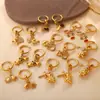 Brincos Pingente Urso Dinossauro Nova Moda Europeia e Americana High-End DIY Aço Inoxidável Banhado a Ouro 18K Brincos Criativos para Mulheres