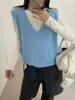 26 Otoño Nuevo Estilo Coreano Seda de Morera Cachemir Cepillado Color Sólido Cuello en V Sin Mangas Versátil Chaleco de Punto para Mujer