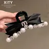 Elegante pinza de garra grande con lazo negro, moderna para cabello grueso en la parte posterior de la cabeza, pinza para recogido completo, elegante pinza de tiburón