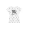 Camiseta Tendência Estilo Americano com Estampa de Bolinhas Brancas, Manga Curta para Mulheres, Novo Top de Verão com Estampa de Graffiti em Letras