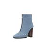 Zapatos con remaches de estilo europeo y americano, botas de mezclilla de tacón grueso y tubo corto para mujer, botas de talla grande 74-6