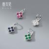 Colgante de Trébol de Cuatro Hojas de Plata 925 con Zircón de Color Incrustado Accesorios DIY Pulsera Material de Cuerda Trenzada Colgante Q0323