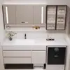 Nuevo Gabinete de Baño con Lavabo Integrado de Piedra Sinterizada, Juego de Gabinete Espejo Inteligente, Tocador de Baño de Lujo en Madera Maciza